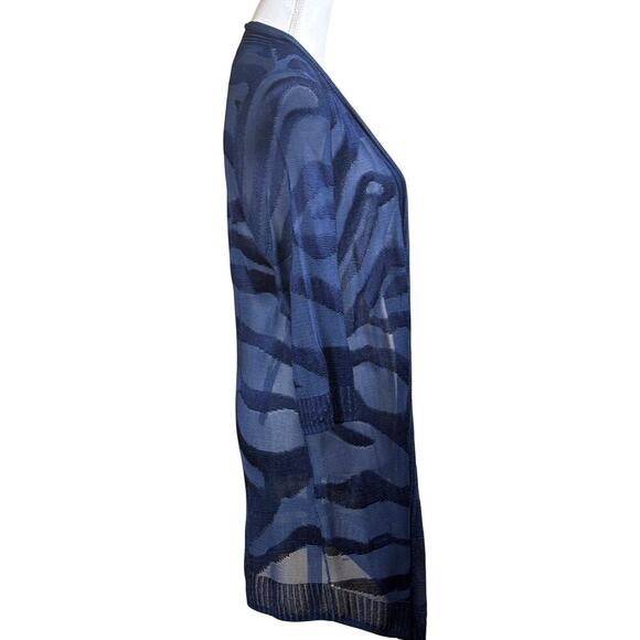 Chico's navy Travelers semi sheer cardigan, asymmetrical, summer layers, travel - Picture 2 of 6